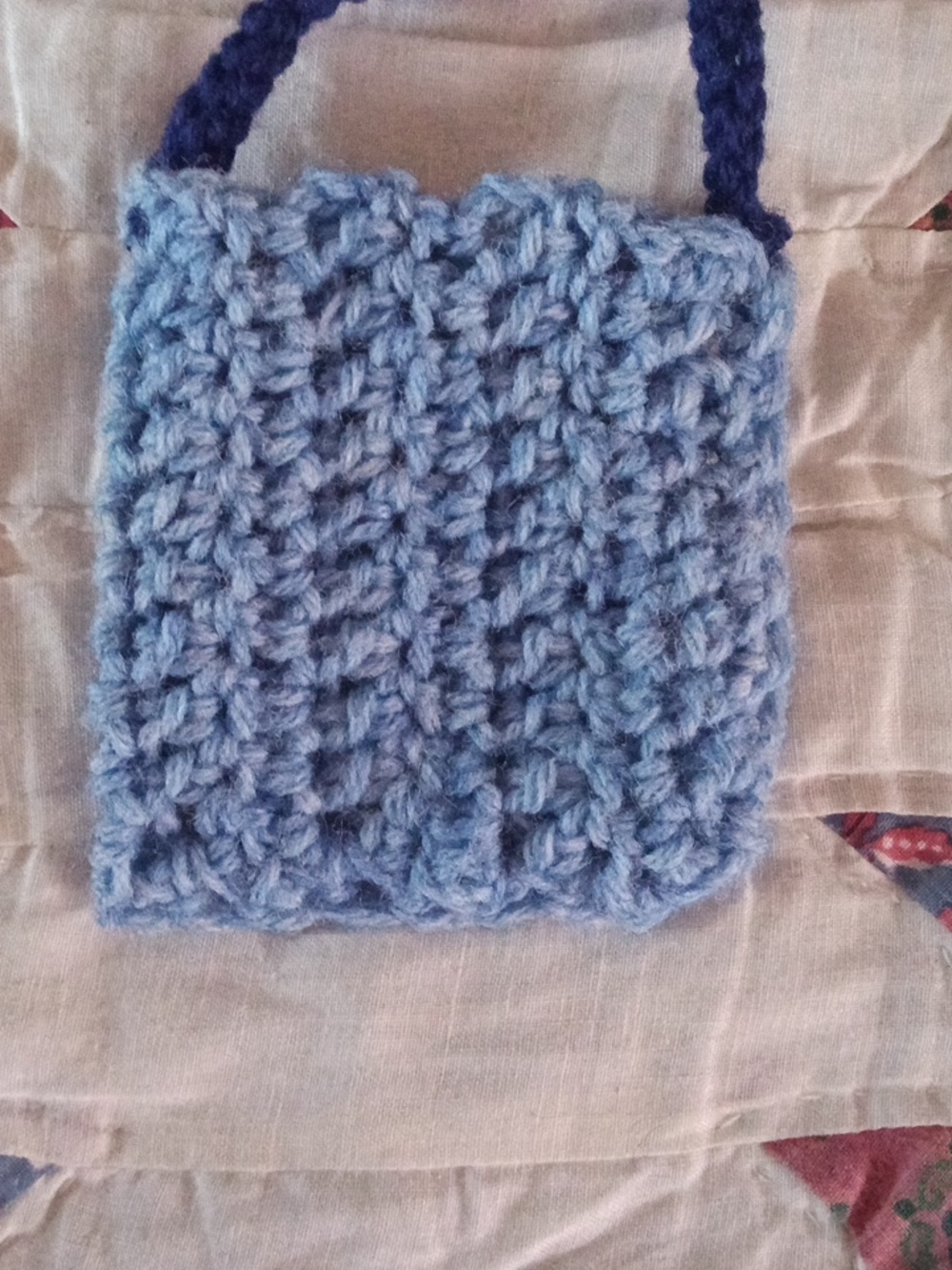Hand Made Blue Crochet Soap Handbag with Dark Blue Handle